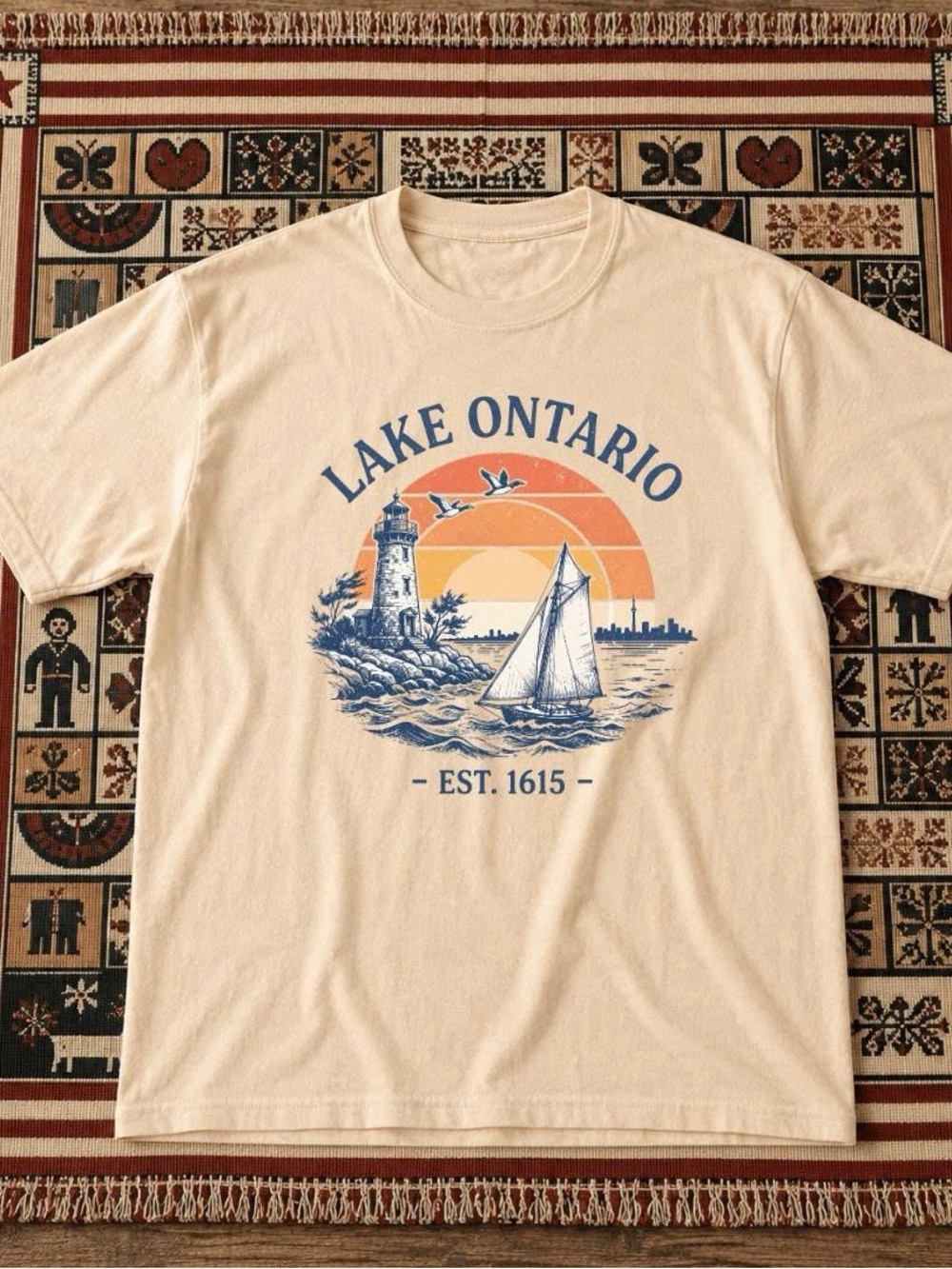 Lake Ontario Graphic Tee - Cream Sailboat Design